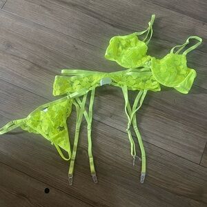 Neon Yellow Lace Lingerie Set